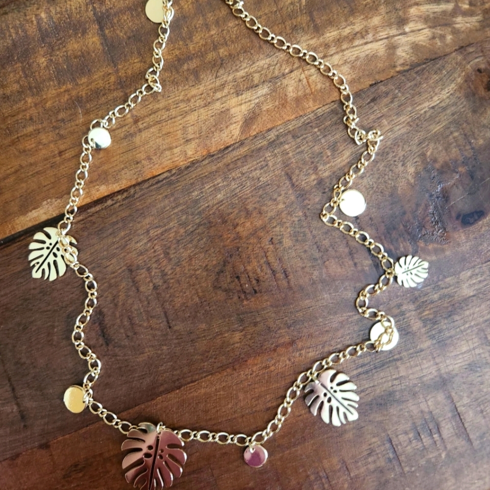 Gold and Tropical Leaf Charm Necklace